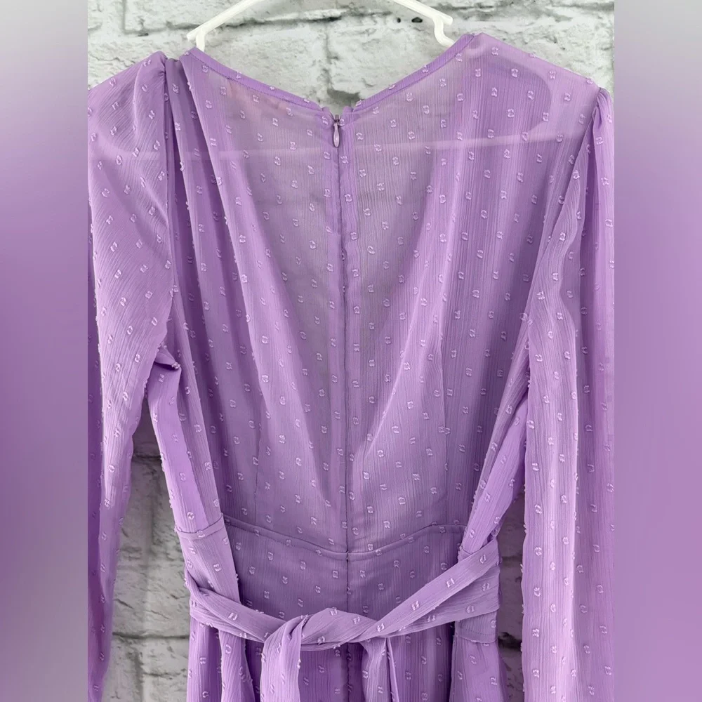 For Love And Lemons Tarta Long Sleeve Mini‎ Dress Swiss Dots Purple Medium